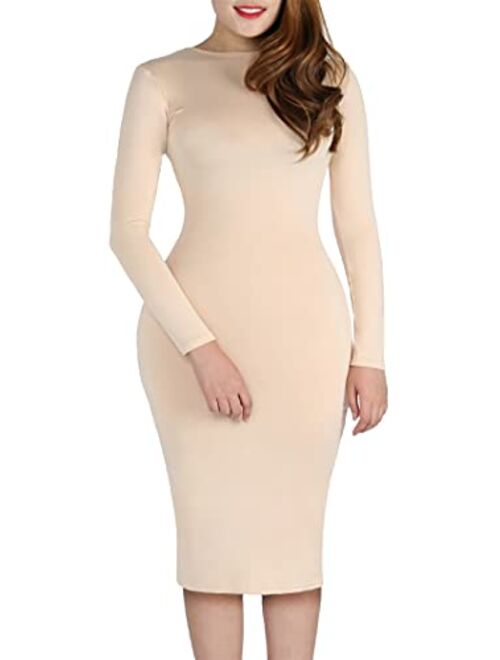 YMING Womens Zipper Back Bodycon Dress Sexy Club Dresses Solid Color Midi Dress Plus Size