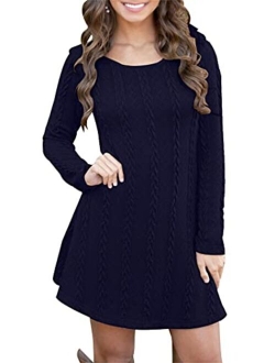 YMING Womens Cable Knit Crew Neck Sweater Dress Casual Solid Color Pullover Tops