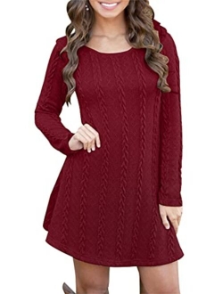 YMING Womens Cable Knit Crew Neck Sweater Dress Casual Solid Color Pullover Tops