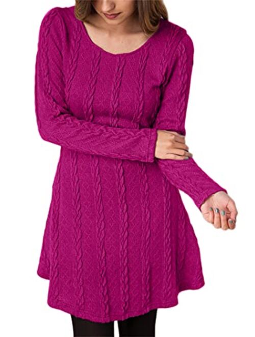 YMING Womens Cable Knit Crew Neck Sweater Dress Casual Solid Color Pullover Tops