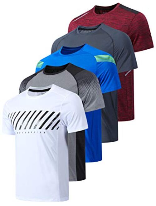 Liberty Imports 5 Pack Men’s Active Quick Dry Crew Neck T Shirts | Athletic Running Gym Workout Short Sleeve Tee Tops Bulk