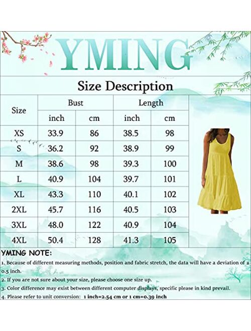 YMING Womens Sleeveless Beach Swing Dress Casual Scoop Neck Pleated Sundress Summer Ruffle Tank Dresses