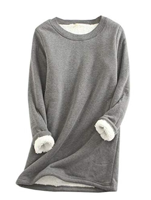 Flygo Women's Winter Warm Sherpa Lined Fleece Sweatshirt Pullover Loungewear