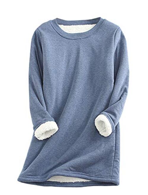 Flygo Women's Winter Warm Sherpa Lined Fleece Sweatshirt Pullover Loungewear