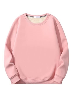 Flygo Women's Warm Sherpa Lined Crewneck Fleece Sweatshirt Pullover Tops