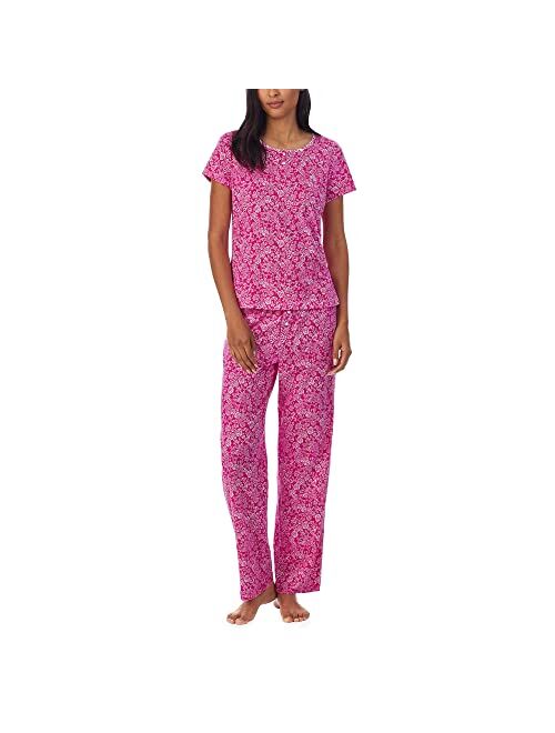 Polo Ralph Lauren LAUREN RALPH LAUREN Short Sleeve Button Neck Long Pants PJ Set Pink Floral MD (US 8-10)