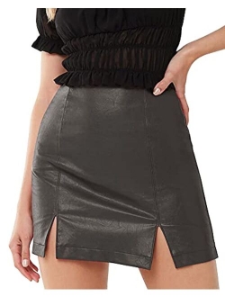 MANGOPOP Women's Basic High Waist Faux Leather Bodycon Mini Pencil Skirt