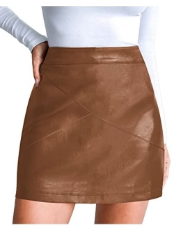 MANGOPOP Women's Basic High Waist Faux Leather Bodycon Mini Pencil Skirt