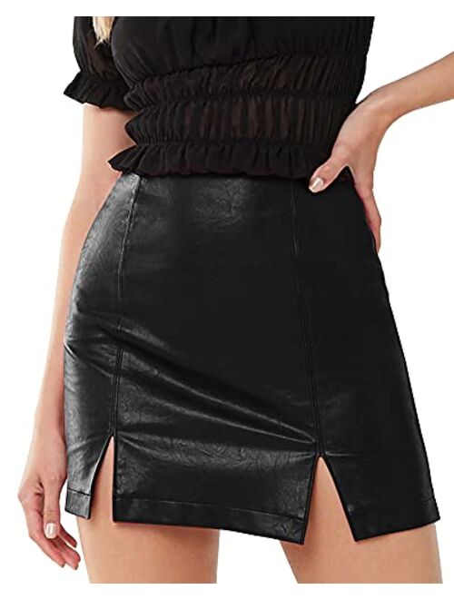 MANGOPOP Women's Basic High Waist Faux Leather Bodycon Mini Pencil Skirt