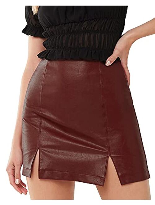 MANGOPOP Women's Basic High Waist Faux Leather Bodycon Mini Pencil Skirt