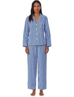 LAUREN Ralph Lauren Cotton Woven Long Sleeve Notch Collar PJ Set