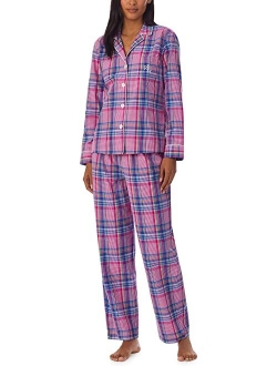 LAUREN Ralph Lauren Cotton Woven Long Sleeve Notch Collar PJ Set