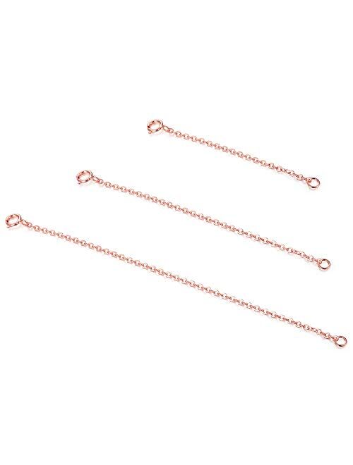 Sllaiss 3 Pieces 925 Sterling Silver Pendant Necklace Bracelet Anklet Chain Extenders for Necklace 14K Gold Plated Rose Gold Plated 2" 3" 4"