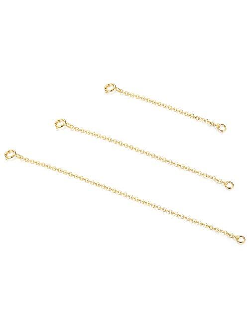 Sllaiss 3 Pieces 925 Sterling Silver Pendant Necklace Bracelet Anklet Chain Extenders for Necklace 14K Gold Plated Rose Gold Plated 2" 3" 4"