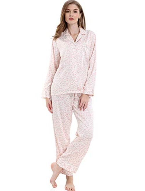 Serenedelicacy Women's Satin Pajama Set 2-Piece Sleepwear Loungewear Long Sleeve Button Down PJ Set