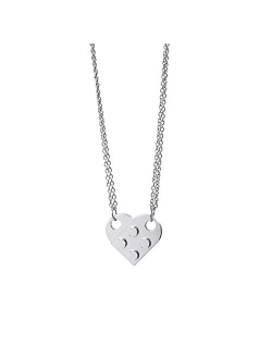 In-Cog-Neato Brick Necklace for Couples Friendship Heart Pendant Shaped 2 Two Piece Jewelry Set Compatible with Lego Gifts for Him Her