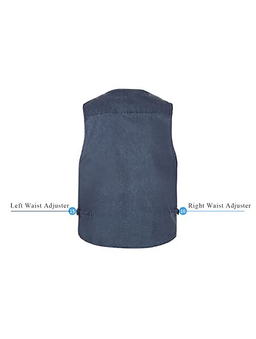 Flygo Men's Casual Multi Pockets Vest for Outdoor Work Utility Fishing Photo Journalist