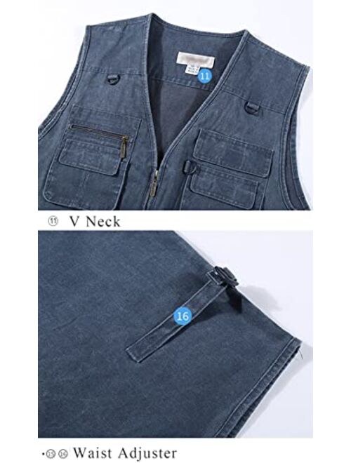 Flygo Men's Casual Multi Pockets Vest for Outdoor Work Utility Fishing Photo Journalist