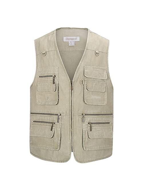 Flygo Men's Casual Multi Pockets Vest for Outdoor Work Utility Fishing Photo Journalist