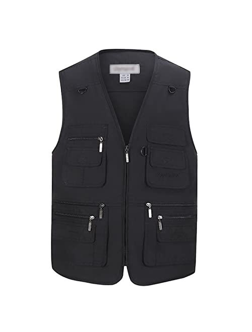 Flygo Men's Casual Multi Pockets Vest for Outdoor Work Utility Fishing Photo Journalist