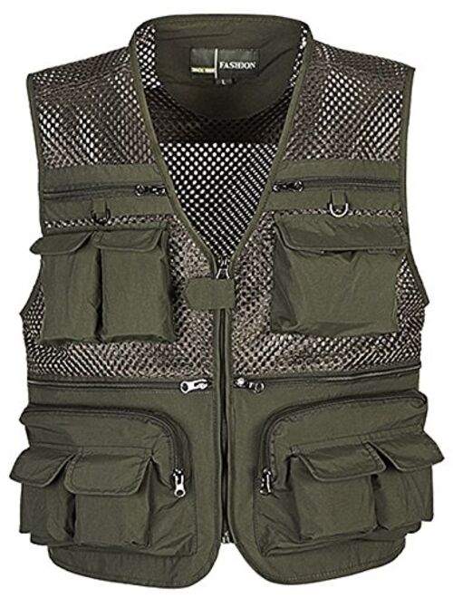 Flygo Mens Summer Outdoor Work Safari Fishing Travel Photo Vest with Pockets