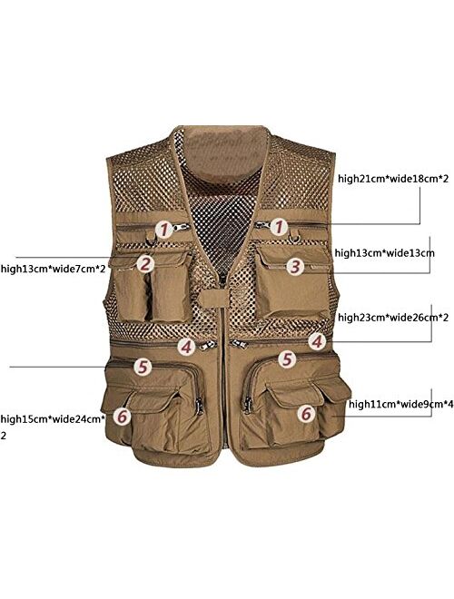 Flygo Mens Summer Outdoor Work Safari Fishing Travel Photo Vest with Pockets