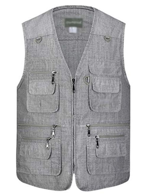 Flygo Mens Summer Outdoor Work Safari Fishing Travel Photo Vest with Pockets