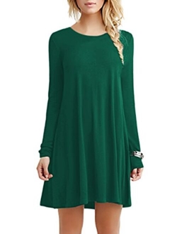 YMING Womens Long Sleeve Tshirt Dress Solid Color Mini Dresses Casual Crew Neck Dress Plus Size