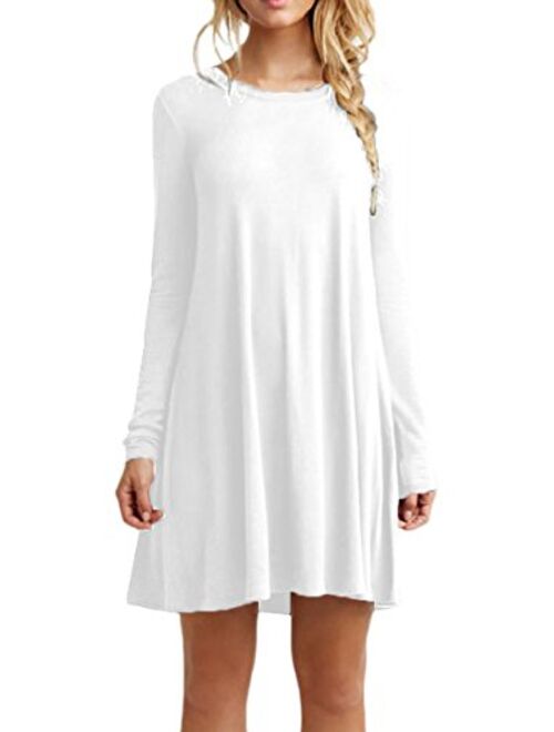 YMING Womens Long Sleeve Tshirt Dress Solid Color Mini Dresses Casual Crew Neck Dress Plus Size