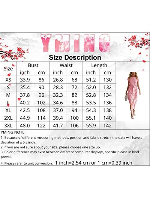 YMING Women Summer Casual High Waist Midi Dress Solid Color Wrap Faux Dress with Belt