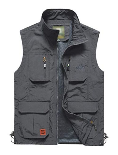 Flygo Men's Lightweight Outdoor Travel Work Fishing Vest With Multi-Pockets