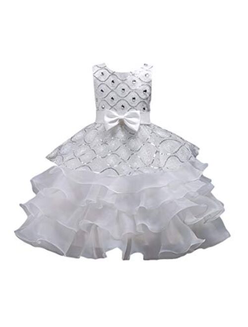 YMING Flower Girl Rhinestone Tulle Formal Dress Pageant Princess Party Wedding Bridesmaid Evening Gown