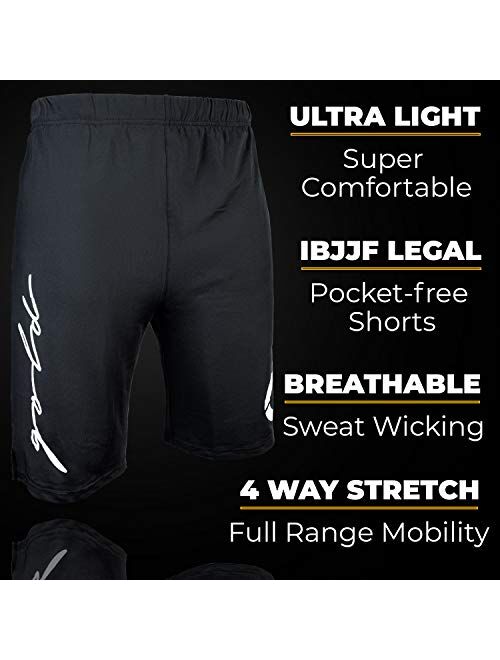 Gold BJJ Jiu Jitsu Shorts - IBJJF Approved No Gi Fight Short - for Grappling, MMA, Wrestling, Muay Thai & Boxing