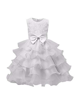 YMING Girl Ball Gown Sleeveless Ruffle Lace Pageant Wedding Party Dresses Tulle Tiered Princess Tutu Gowns