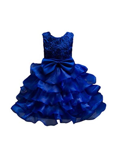 YMING Girl Ball Gown Sleeveless Ruffle Lace Pageant Wedding Party Dresses Tulle Tiered Princess Tutu Gowns