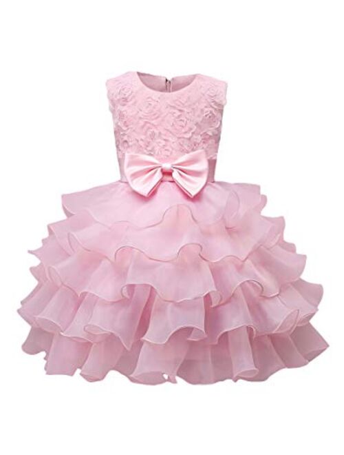 YMING Girl Ball Gown Sleeveless Ruffle Lace Pageant Wedding Party Dresses Tulle Tiered Princess Tutu Gowns