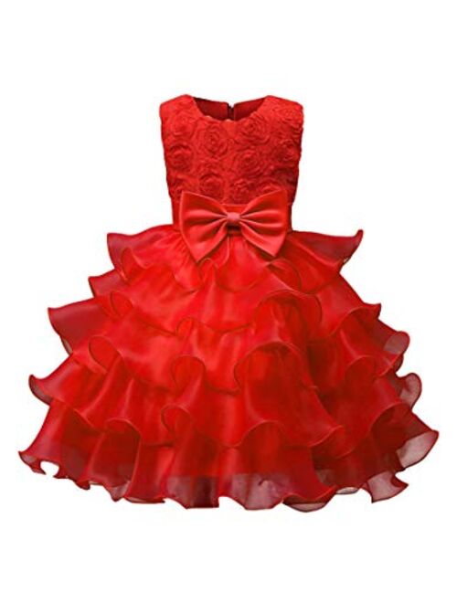 YMING Girl Ball Gown Sleeveless Ruffle Lace Pageant Wedding Party Dresses Tulle Tiered Princess Tutu Gowns