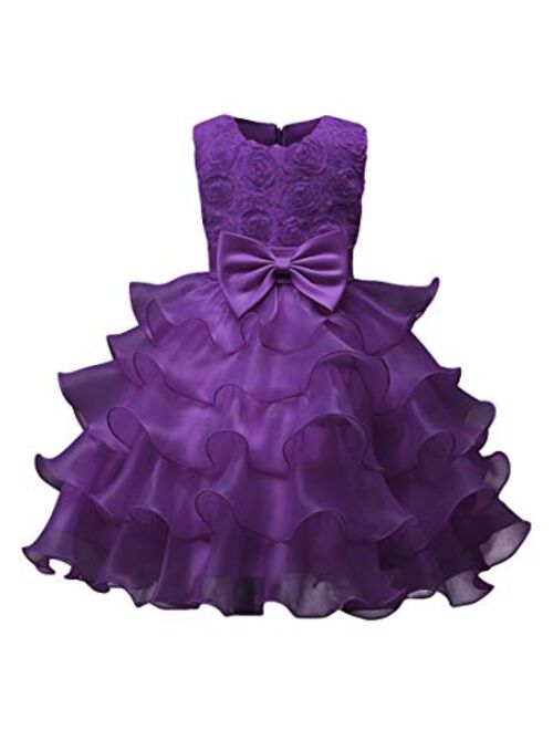 YMING Girl Ball Gown Sleeveless Ruffle Lace Pageant Wedding Party Dresses Tulle Tiered Princess Tutu Gowns