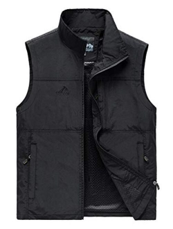 Flygo Men's Casual Lightweight Outdoor Work Safari Travel Fishing Travel Photo Vest Multi Pockets