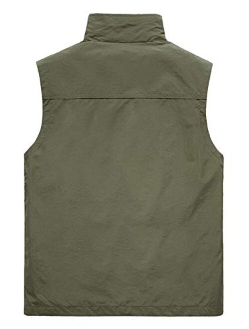 Flygo Men's Casual Lightweight Outdoor Work Safari Travel Fishing Travel Photo Vest Multi Pockets