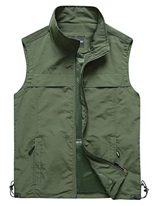 Flygo Men's Casual Lightweight Outdoor Work Safari Travel Fishing Travel Photo Vest Multi Pockets