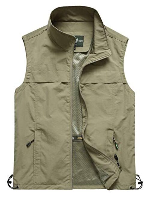 Flygo Men's Casual Lightweight Outdoor Work Safari Travel Fishing Travel Photo Vest Multi Pockets