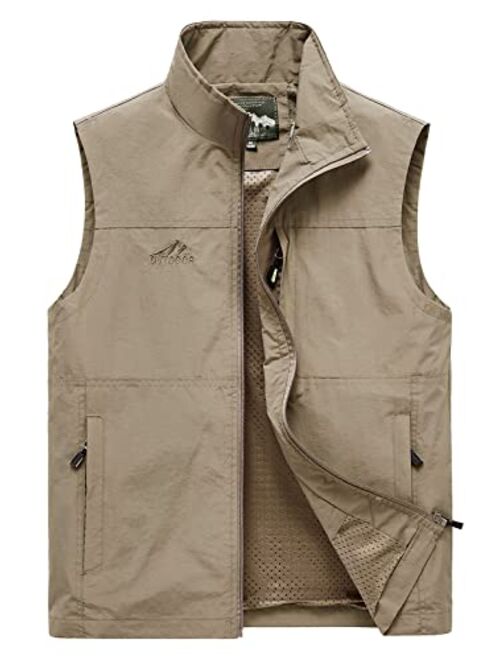 Flygo Men's Casual Lightweight Outdoor Work Safari Travel Fishing Travel Photo Vest Multi Pockets