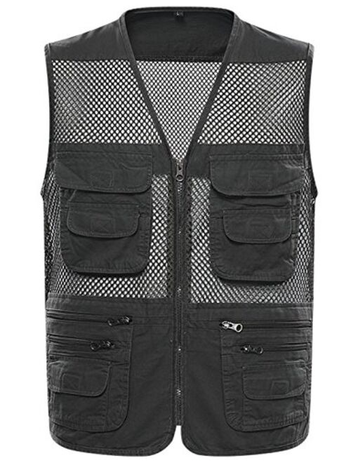 Flygo Mens Outdoor Work Fishing Travel Photo Vest with Multi Pockets