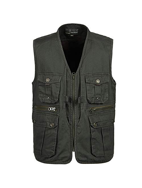 Flygo Mens Casual Outdoor Work Utility Safari Fishing Travel Vest with Pockets