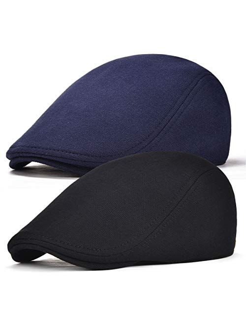 FEINION 2 Pack Men Cotton Newsboy Cap Soft Fit Cabbie Hat