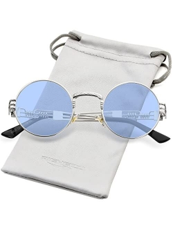 AIEYEZO Round Steampunk Sunglasses John Lennon Hippie Glasses Metal Frame 100% UV Blocking Lens