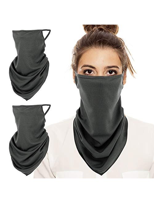 MoKo Scarf Mask Bandana with Ear Loops 3 Pack, Neck Gaiter Balaclava Dust UV Sun Protection Outdoors Face Mask for Women Men