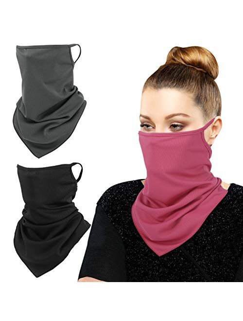 MoKo Scarf Mask Bandana with Ear Loops 3 Pack, Neck Gaiter Balaclava Dust UV Sun Protection Outdoors Face Mask for Women Men