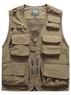 Flygo Men's Outdoor Work Safari Fishing Travel Photo Vest Jacket Multi Pockets